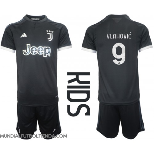 Camiseta Juventus Dusan Vlahovic #9 Tercera Equipación Replica 2023-24 para niños mangas cortas (+ Pantalones cortos)